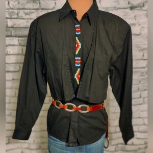 Western Shirt seed bead button front Black Yokes Vintage  Equestrian Cow Girl  S